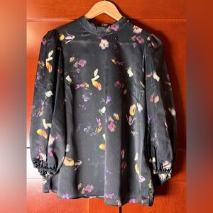 Ted Baker Women’s Black Floral Blouse With Balloon Sleeves Size Medium